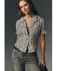 Pilcro - The Keira Collared Button-Front Blouse By Tuxedo Edition - Lyst