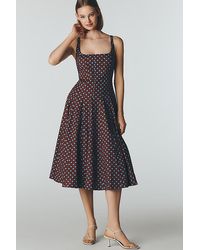 Maeve Sleeveless Square-Neck Fit & Flare Midi Dress in Brown | Lyst UK
