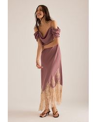 Bl-nk - Satin Off-Shoulder Lace Midi Dress - Lyst