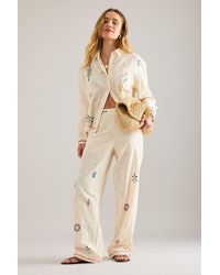 Object - Keti Embroidered Cotton Wide-Leg Trousers - Lyst