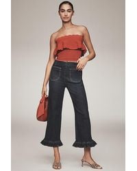 Maeve - The Colette Denim Ruffled Cropped Wide-Leg Jeans By - Lyst