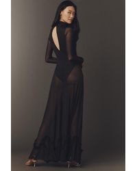 AFRM Marion Long-Sleeve Crew-Neck Mesh Maxi Dress in Blue | Lyst UK