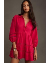Maeve - The Bettina Tiered Mini Shirt Dress By : Linen Edition - Lyst
