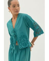 By Anthropologie - Astraia Tie-Front Cutwork Blouse - Lyst