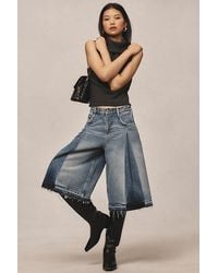 Pilcro - Pleated Culotte Wide-Leg Denim Shorts - Lyst
