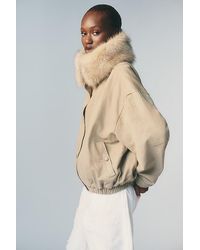 Pilcro - Faux-Fur Lined Denim Bomber Jacket - Lyst