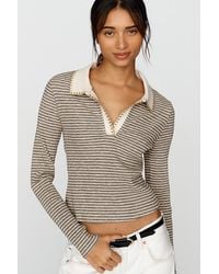 Pilcro - Cotton-Blend Stitchy Stripe Polo Top - Lyst