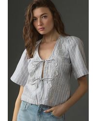 Pilcro - Short-sleeve Boxy Tie-front Top - Lyst