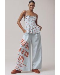 Maeve - Wide-Leg Peplum Linen Sleeveless Jumpsuit - Lyst