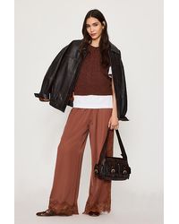 By Anthropologie - Satin Lace Wide-Leg Trousers - Lyst