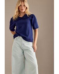 Maeve - Short-sleeve Embellished-collar Top - Lyst