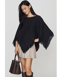 By Anthropologie - Knit Fringe Triangle Poncho - Lyst