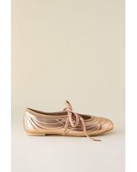 JW PEI - Erika Topstitching Lace-Up Metallic Ballet Flats - Lyst
