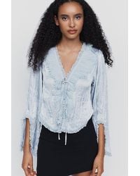 By Anthropologie - Mariana Satin Ruffled Tie-Front Blouse - Lyst