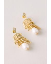 Anthropologie - Pearl Leaf Drop Earrings - Lyst