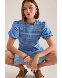 By Anthropologie - Contrast Stitch Smocked Top - Lyst