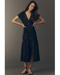By Anthropologie - The Reneé Linen-Blend Button-Front Midi Dress - Lyst