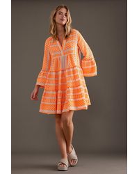 Devotion - Ella Orange Flared-sleeve Tiered A-line Mini Dress - Lyst