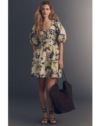 Maeve - Cotton Puff-Sleeve Smocked A-Line Mini Dress - Lyst