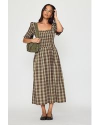 Damson Madder - Emmy Shirred Check Midi Dress - Lyst