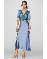 By Anthropologie - 100% Silk Lace-Trim Maxi Dress - Lyst