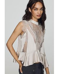 By Anthropologie - Harmony Sheer Lace Peplum Blouse - Lyst