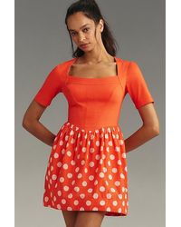 Maeve - Short-sleeve Square-neck Mini Dress - Lyst
