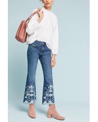 Anthropologie Pilcro Embroidered High-Rise Cropped Bootcut Flare Blue Jeans