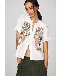 Pilcro - The Keira Collared Button-Front Blouse By Embroidered Edition - Lyst