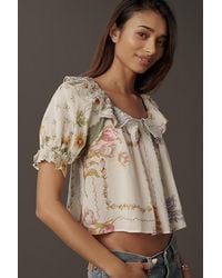 By Anthropologie - Puff-Sleeve Ruffle Collar Blouse - Lyst