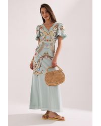 By Anthropologie - Short-Sleeve Embroidered Maxi Dress - Lyst