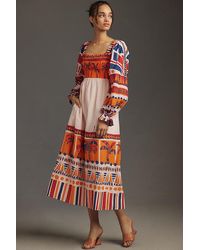 FARM Rio - Long-sleeve Smocked Printed Midi Dress - Lyst