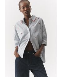 Maeve - The Mabel Embroidered Scalloped Collar Boxy Oxford Shirt By - Lyst