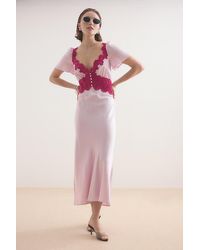 By Anthropologie - Olivia Satin Lace Midi Dress - Lyst