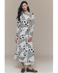 By Anthropologie Embroidered Back-cutout Midi Dress in Grey | Lyst UK