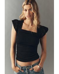 Maeve - Flutter-Sleeve Square-Neck Top - Lyst