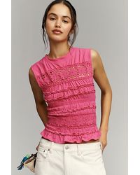 By Anthropologie - Smocked Lace Tank Top - Lyst