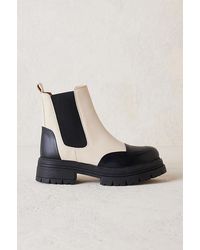 Anthropologie Chunky Leather Ankle Boots - Natural