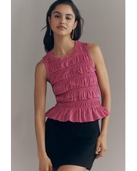 Maeve - Cotton Shirred Ruffle Tank Top - Lyst