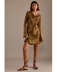 Anthropologie - Long-Sleeve Satin Bias Cut Mini Slip Dress - Lyst