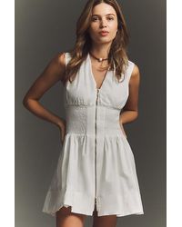 Maeve - The Tommie Cap-Sleeve Smocked Front-Zip Shirt Dress: Mini Edition - Lyst