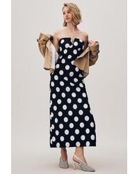 By Anthropologie - Strapless Linen Plunge-Neck Midi Dress - Lyst