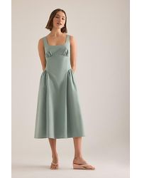 By Anthropologie - Livy Cotton-Linen Hourglass Midi Dress - Lyst