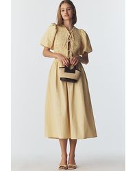 Extro & Vert - Sara Puff-Sleeve Tie-Front Midi Dress - Lyst