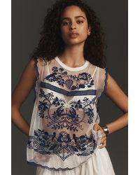 By Anthropologie - Embroidered Ruffle Sheer Sleeveless Top - Lyst