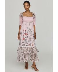 By Anthropologie - Puff-Sleeve Ruffle Midi Dress - Lyst