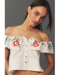 Pilcro - Embellished Ruffle Collar Top - Lyst