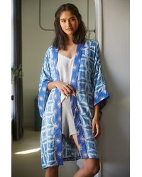 Anthropologie Kantha Printed Short Kimono - Blue