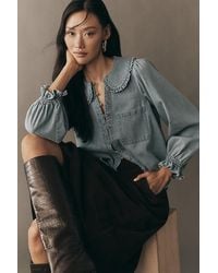 Pilcro - The Keira Collared Button-Front Blouse By Long-Sleeve Denim Edition - Lyst