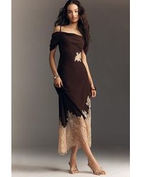 Bl-nk - Satin Off-Shoulder Lace Midi Dress - Lyst